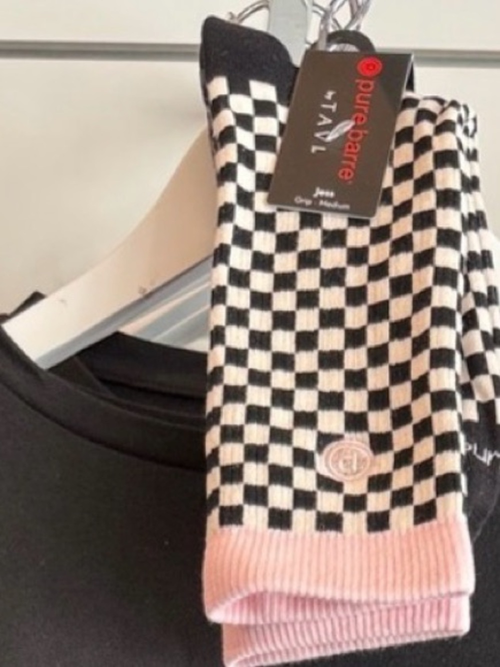 Pure Barre Black & Pink Checker Knit Crew Sweater
